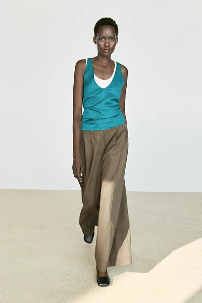 Pantalon wide leg fluide technique à plis