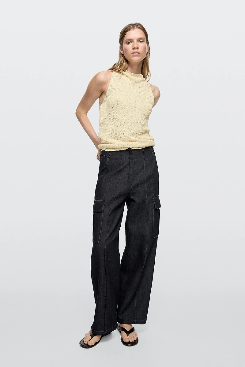 Linen blend cargo jeans