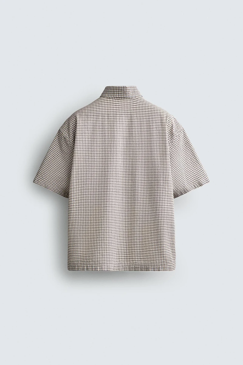 RELAXED FIT PLAID TEXT SHIRT