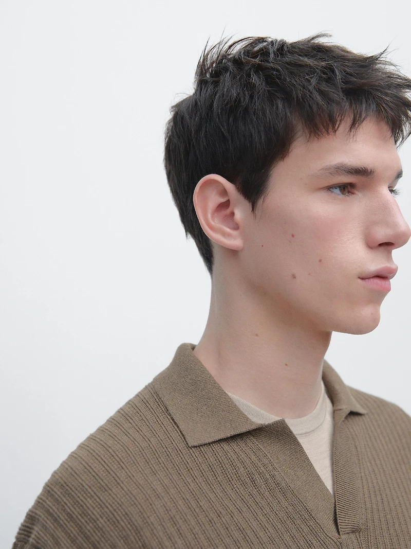 Cotton blend knit polo sweater