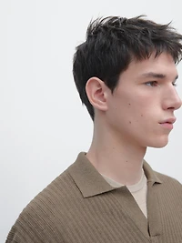 Cotton blend knit polo sweater