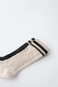 LOT DE DEUX PAIRES CHAUSSETTES MONTANTES TEXTURÉES À RAYURES