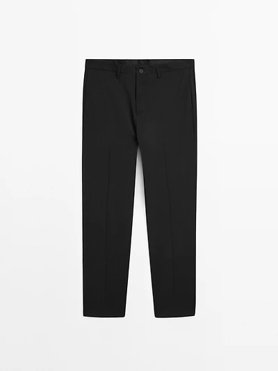 Plain 100% wool suit trousers