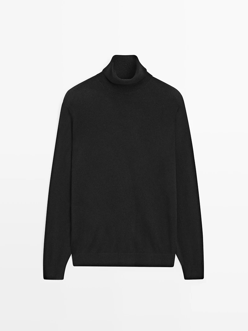 Wool blend knit sweater with high neck