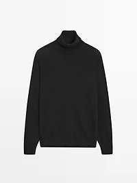 Wool blend knit sweater with high neck