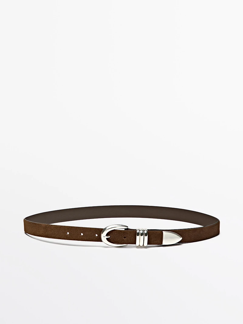 Split suede leather belt with metal detail