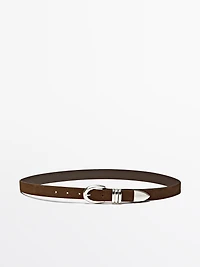 Split suede leather belt with metal detail