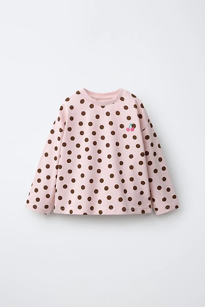 T-SHIRT À POIS ET BRODERIE CERISES