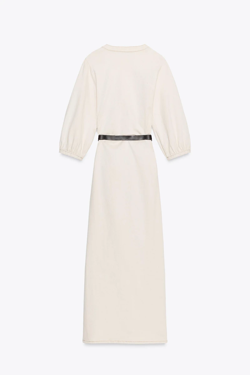 BELTED BALLOON SLEEVE MIDI DRESS