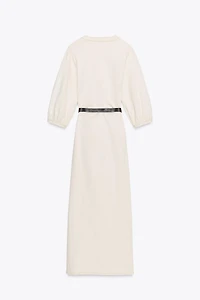BELTED BALLOON SLEEVE MIDI DRESS
