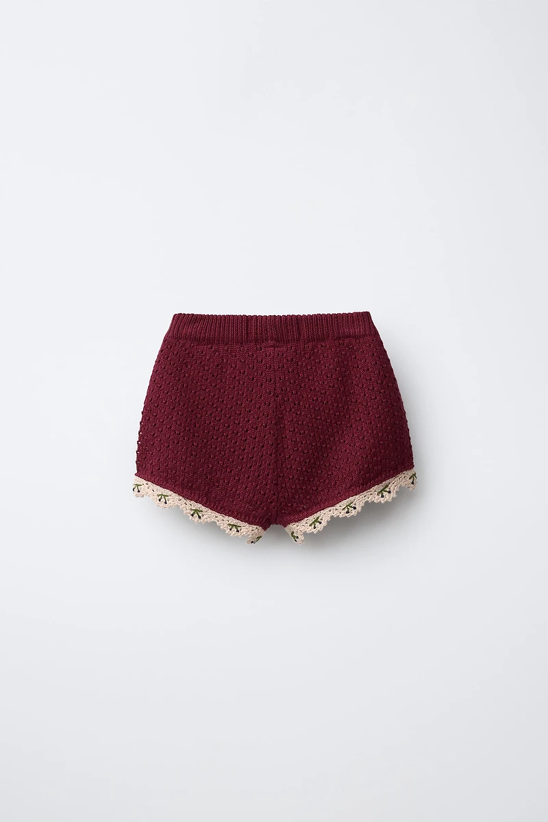 CROCHET DETAIL KNIT SHORTS
