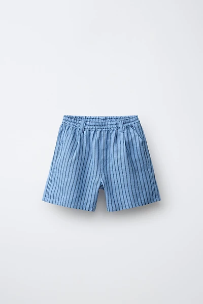 100% LINEN STRIPED SHORTS