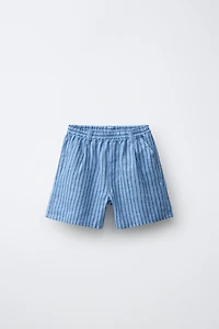 100% LINEN STRIPED SHORTS