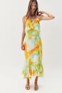 PRINTED RUFFLE MIDI DRESS