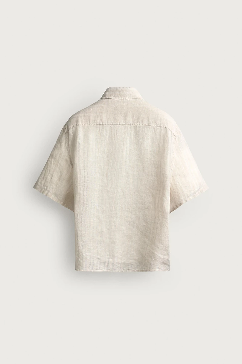 100% LINEN STRIPED JACQUARD SHIRT