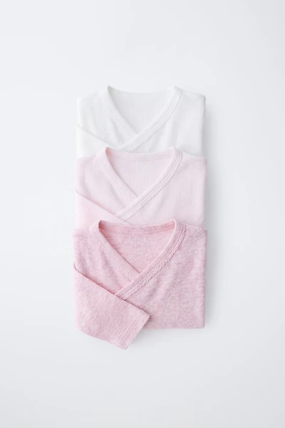 THREE-PACK OF RIBBED KIMONO NECK BODYSUITS