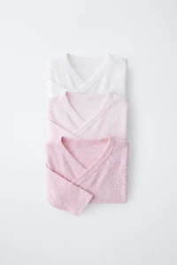 THREE-PACK OF RIBBED KIMONO NECK BODYSUITS