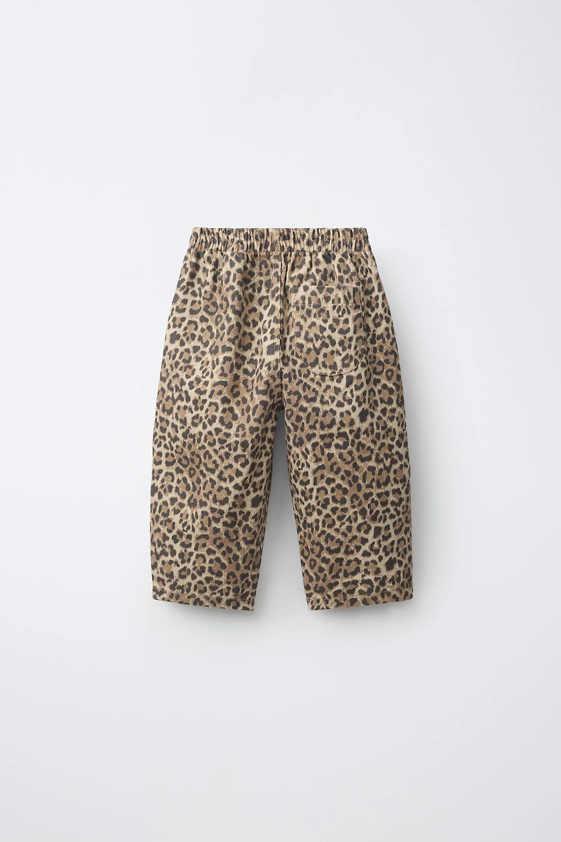 ANIMAL PRINT BALLOON TWILL TROUSERS