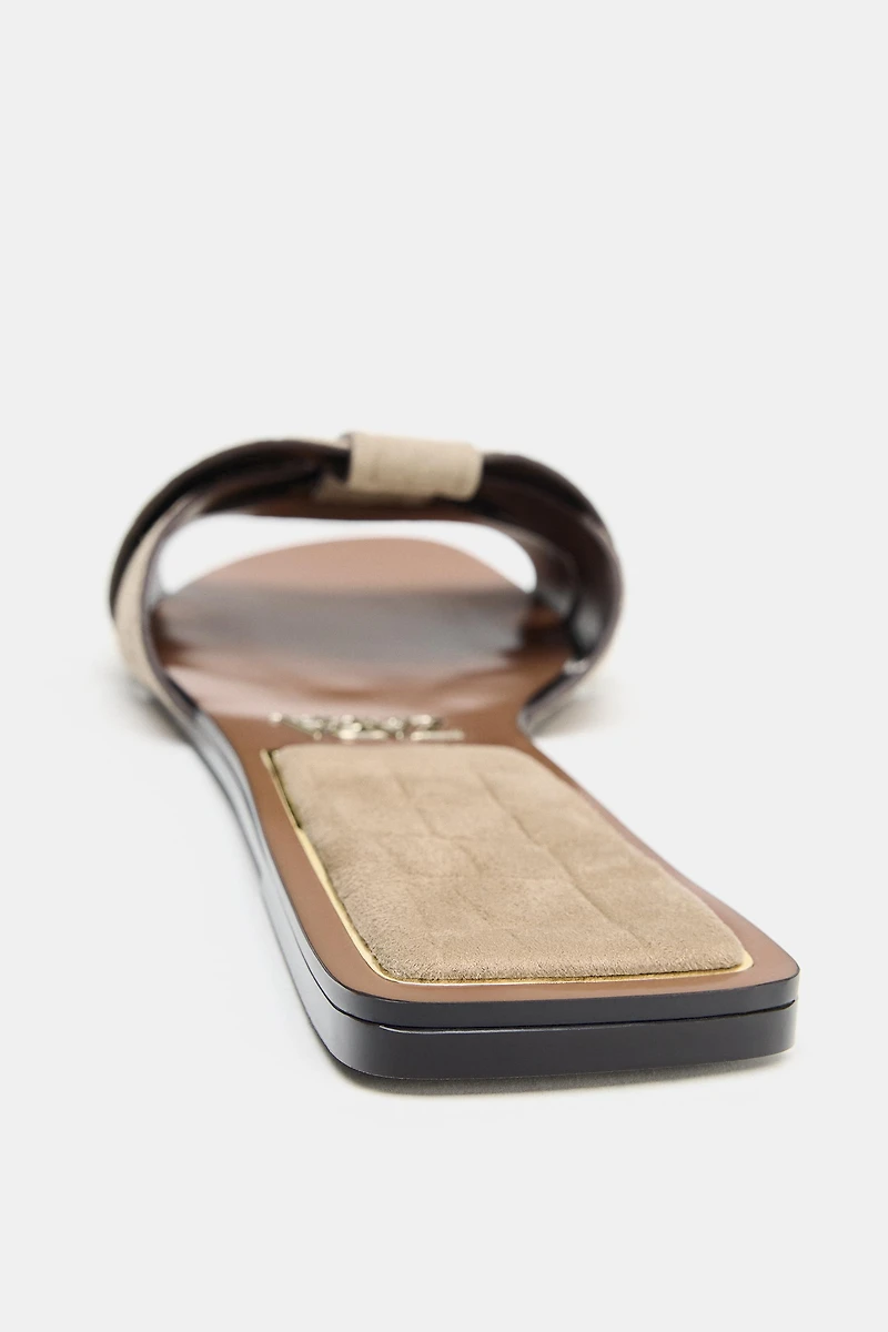 CROSSED LEATHER FLAT SANDALS