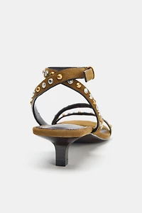 SPLIT LEATHER STUDDED KITTEN SANDAL