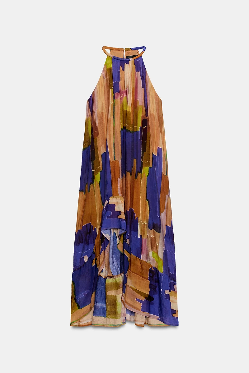 ASYMMETRIC HEM PRINTED DRESS