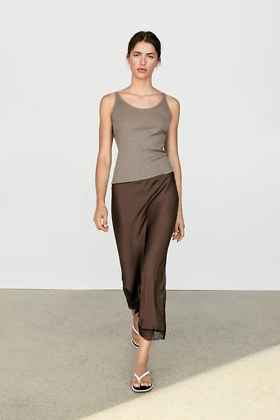 Lace-trimmed midi skirt