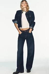FAUX LEATHER DENIM EFFECT JACKET