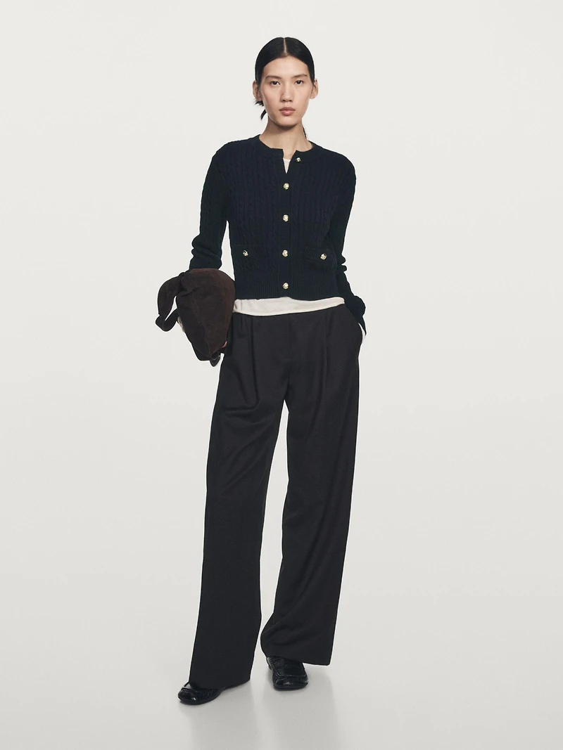 Cable-knit cardigan with gold buttons
