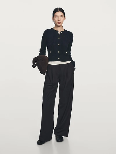 Cable-knit cardigan with gold buttons