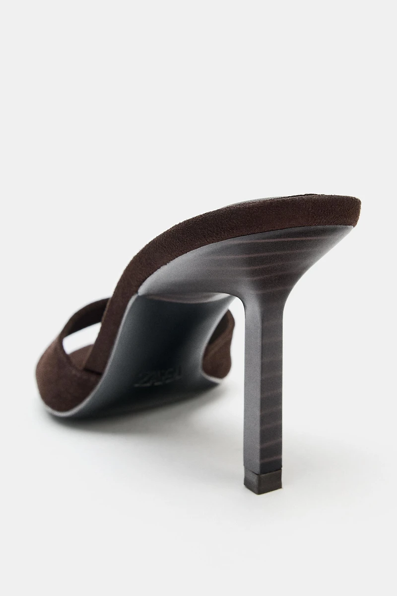 SPLIT SUEDE HEELED SANDALS