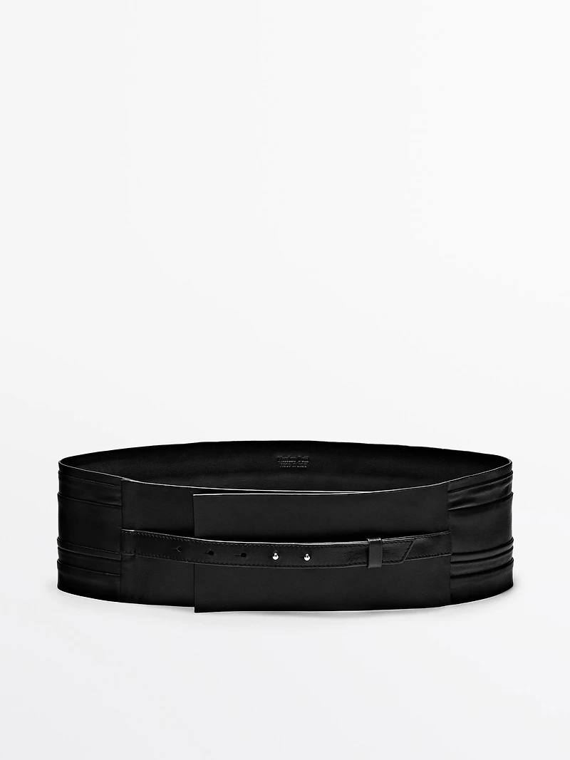 Pleated nappa leather sash belt