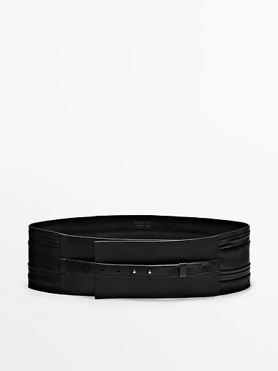 Pleated nappa leather sash belt