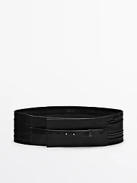 Pleated nappa leather sash belt