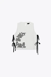 FLORAL EMBROIDERED TIE TOP