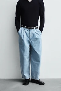 PLEATED WIDE FIT DENIM CHINO PANTS