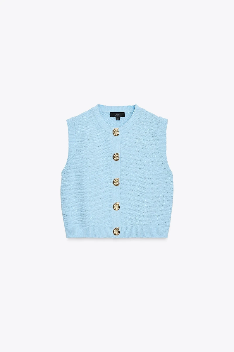 GOLD BUTTON STRUCTURED KNIT VEST TOP