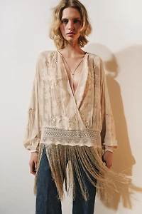 ZW COLLECTION EMBROIDERED FRINGE BLOUSE