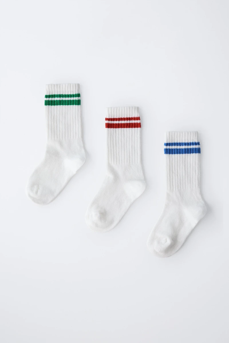 LOT DE TROIS CHAUSSETTES MI-HAUTES À RAYURES SPORTIVES