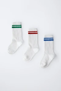 LOT DE TROIS CHAUSSETTES MI-HAUTES À RAYURES SPORTIVES