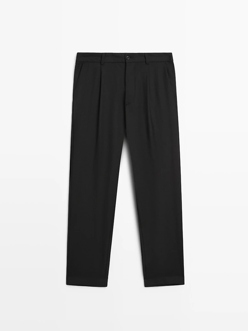 Relaxed fit wool trousers with dart detail