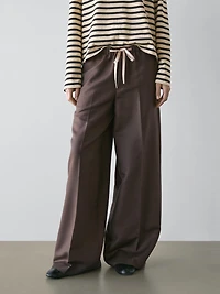 Wool blend contrast drawstring trousers
