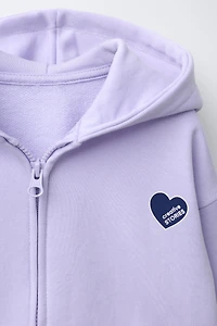 HEART PRINT ZIP-UP SWEATSHIRT