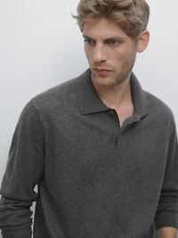 100% cashmere ribbed knit polo shirt