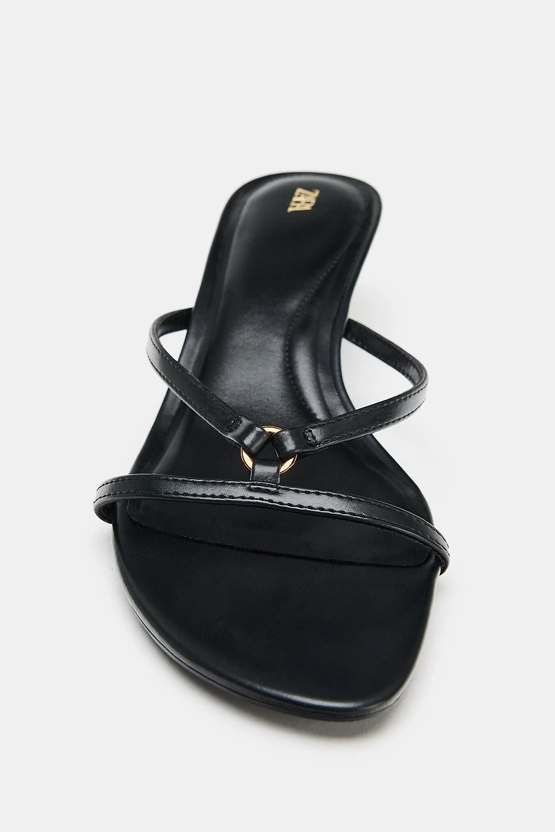 METALLIC DETAIL KITTEN HEEL SANDALS