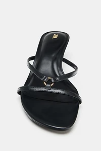 METALLIC DETAIL KITTEN HEEL SANDALS