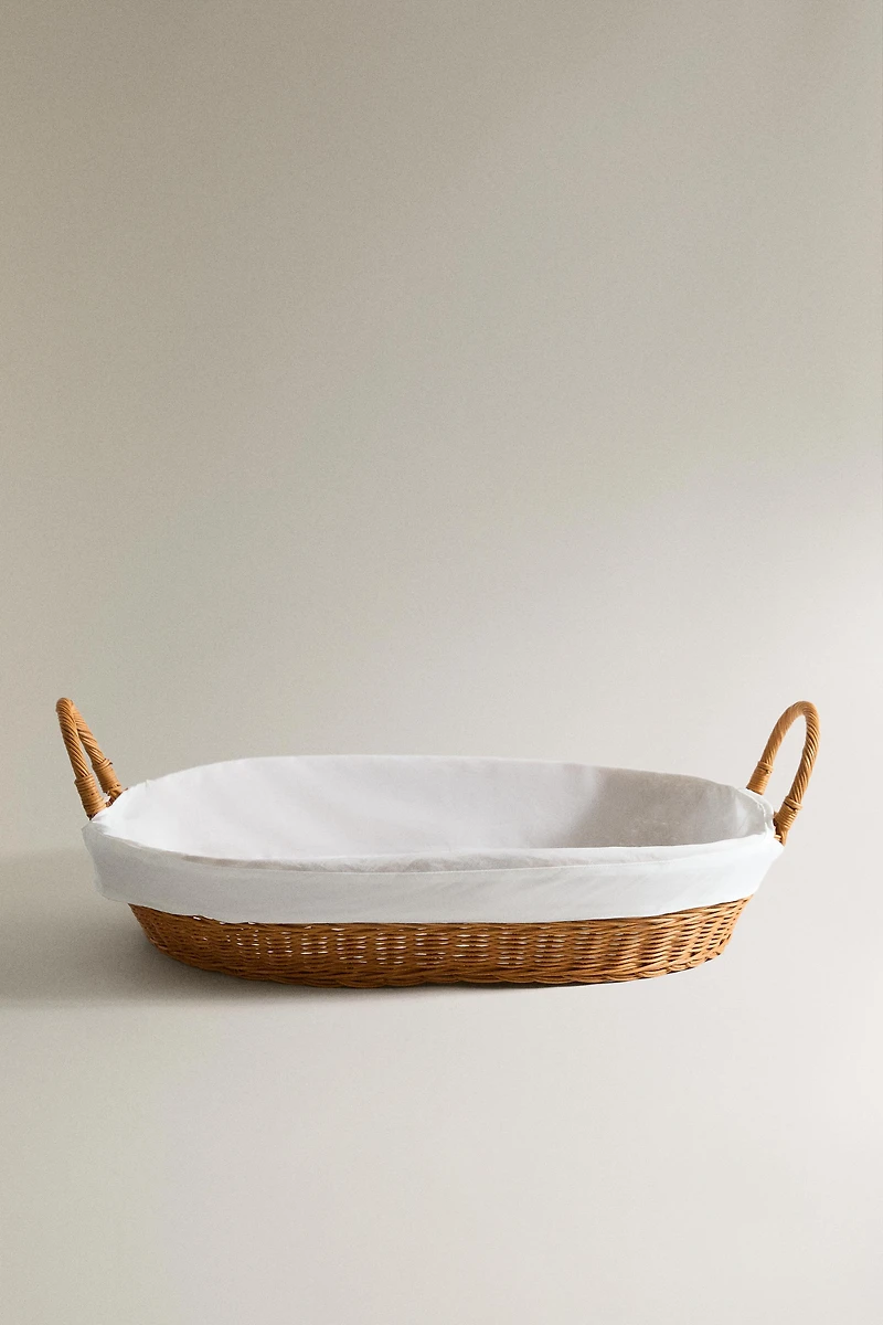 RATTAN AND COTTON IRONING BASKET