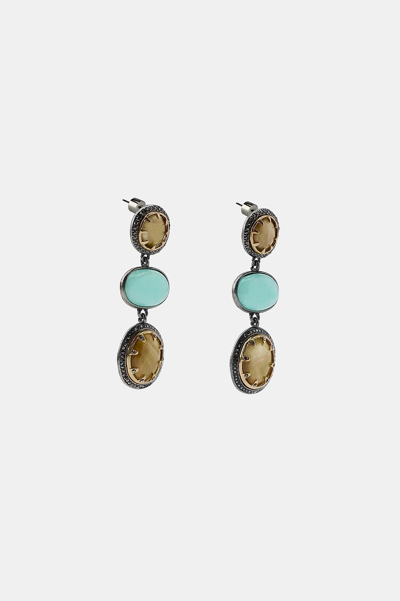 BOUCLES D'OREILLES TRIPLES PIERRES ET STRASS
