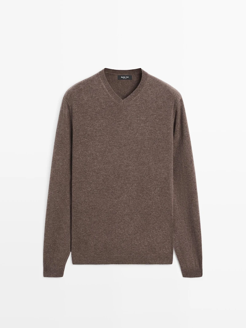 Pull à col en V maille de laine mélangée