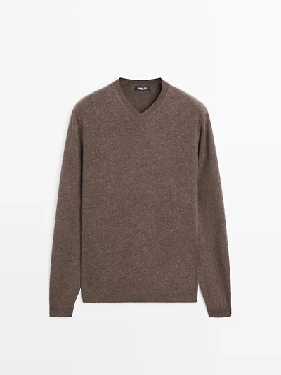 Pull à col en V maille de laine mélangée