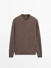 Pull à col en V maille de laine mélangée